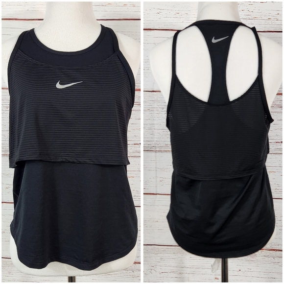Nike Tops - Nike Women's Black Overlay Racer Back Tank Top Size Small